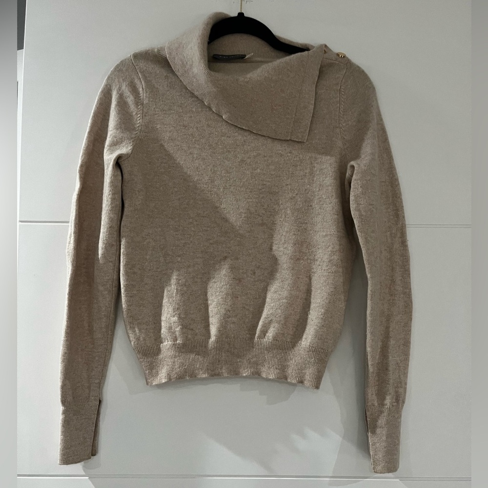 Mint Velvet Cashmere Blend Sweater, Women's XS Tan Designer Sweater, Gold Accent